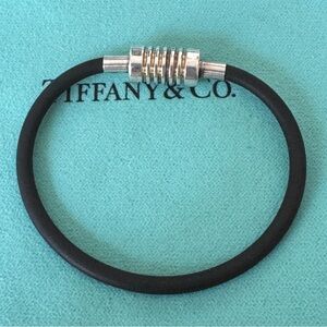 Tiffany & Co. Groove Rubber Surfer Pendant Bracelet 925 Silver 6 Inches